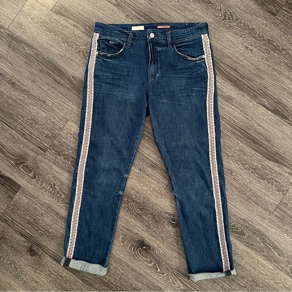 Pilcro Embroidery Side Stripe Slim Boyfriend Jeans